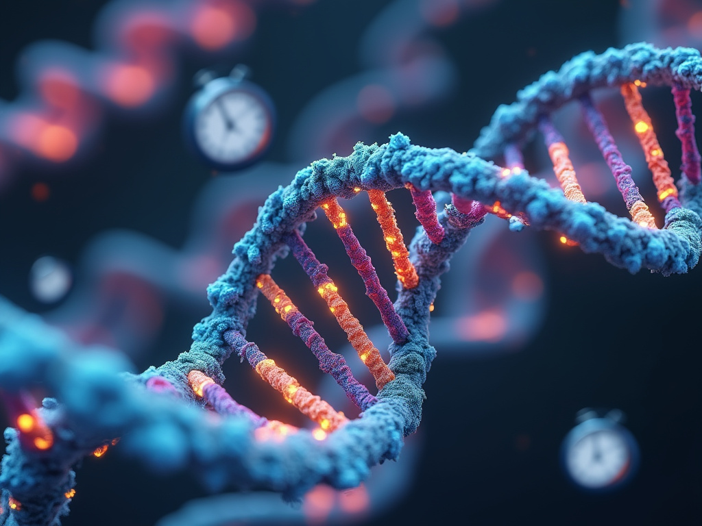 a dna model with lights and clocks